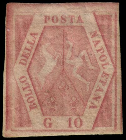 NAPOLI 1858
10gr. rosa carminio chiaro, II tavola

Provenienza
Collezione "Nimu