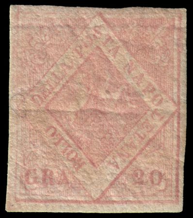 NAPOLI 1858
20gr. rosa brunastro, I tavola

Provenienza
Collezione "Nimue"


Ce
