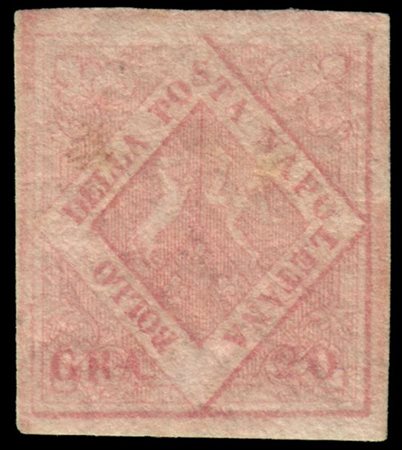 NAPOLI 1858
20gr. rosa chiaro, II tavola
Esemplare di notevole qualità.

Proven