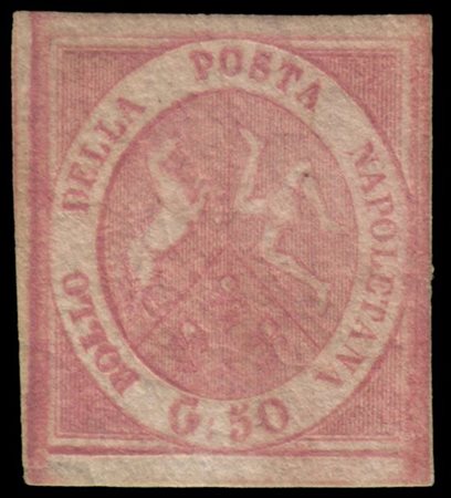 NAPOLI 1858
Varietà. 50gr. rosa brunastro, stampa smossa

Provenienza
Collezion