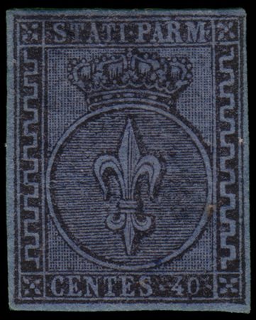 PARMA 1852
Varietà. 40c. azzurro, greca di destra larga

Provenienza
Collezione