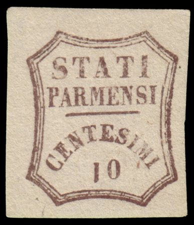 PARMA 1859
Governo Provvisorio.
Varietà. 10c. bruno, cifra "1" capovolta pos. 3
