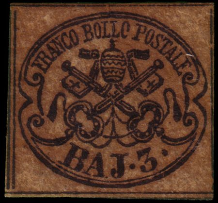 STATO PONTIFICIO 1852
3b. bruno cuoio chiaro

Provenienza
Collezione "Nimue"