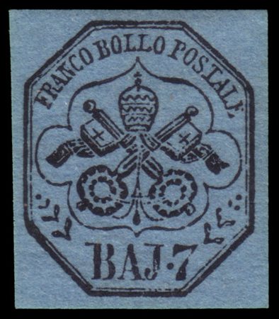 STATO PONTIFICIO 1852
7b. azzurro

Provenienza
Collezione "Nimue"


Cert. A. Ma