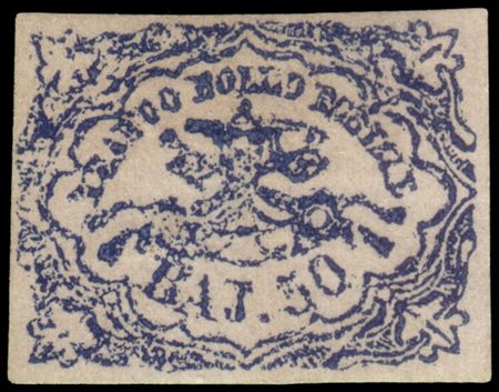 STATO PONTIFICIO 1854
50b. azzurro oltremare scuro "stampa difettosa"

Provenie