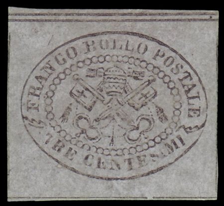 STATO PONTIFICIO 1867
3c. grigio

Provenienza
Collezione "Nimue"


Cert. G. Bot