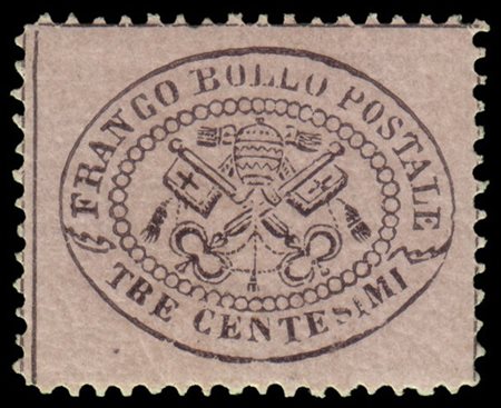 STATO PONTIFICIO 1868
3c. grigio rosa

Provenienza
Collezione "Nimue"


Cert. A