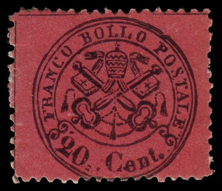 STATO PONTIFICIO 1868
20c. rosso bruno (indiano)

Provenienza
Collezione "Nimue
