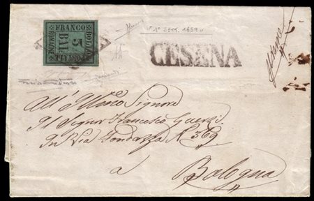 ROMAGNE 1859 (1 set.)
Lettera con testo, da Cesena per Bologna (2.9), affrancat