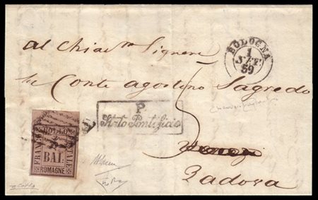 ROMAGNE 1859 (1 set.)
Lettera con parte di testo, da Bologna per Padova (5.9),