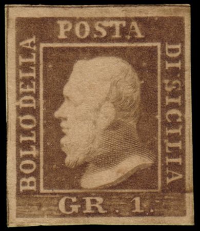 SICILIA 1859
1gr. bruno olivastro, I tavola, II stato, carta di Napoli

Rarissi