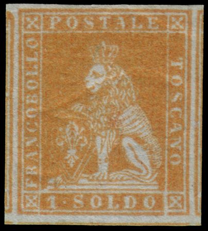 TOSCANA 1851
I emissione. 1s. ocra su carta grigio azzurrata

Esemplare di ecce