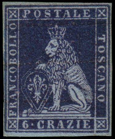 TOSCANA 1851
I emissione. 6cr. indaco su azzurro

Provenienza
Collezione "Nimue