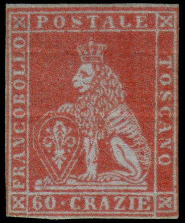 TOSCANA 1852
I emissione. 60cr. scarlatto su grigio

Raro esemplare in ottime c