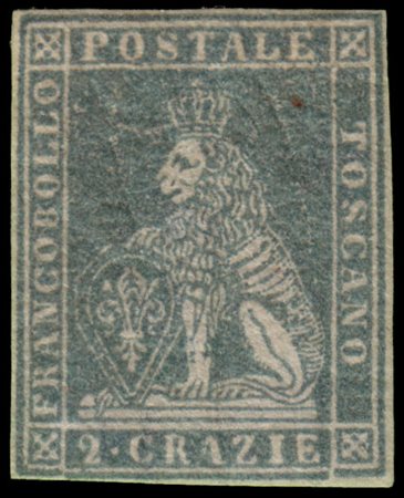 TOSCANA 1857
II emissione. 2cr. verde grigio giallastro

Provenienza
Collezione
