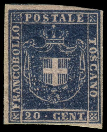 TOSCANA 1860
Governo Provvisorio.
20c. azzurro cupo, linea di riquadro sul marg