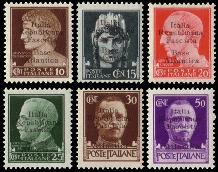 BASE ATLANTICA 1943
Serie completa di 6 valori con seconda soprastampa di Borde