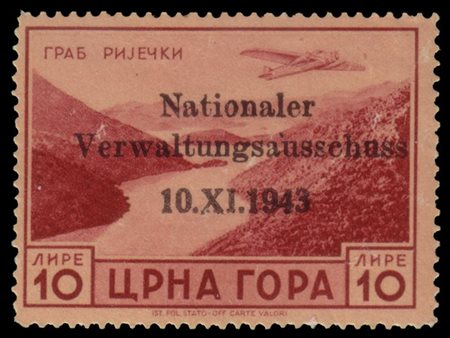 MONTENEGRO 1943
Occupazione tedesca (emissione di Cettigne)
Posta aerea. 10 lir