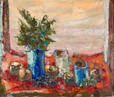 GUIDO BASSO Senza titolo 1979 olio su tela 70x80 cm firmato in basso a destra...