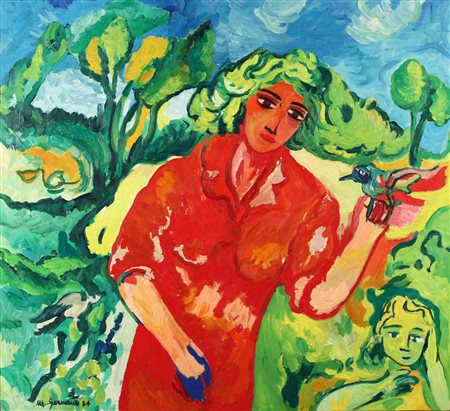 MIMMO GERMANA' Splendore solitario 1984 olio su tela cm 130 x 140 firmato e...