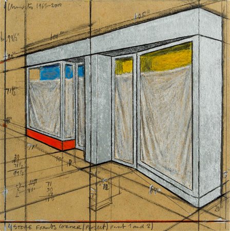 CHRISTO Stores 1965-2000 tecnica mista su cartone cm 21 x 21 firmato in alto...