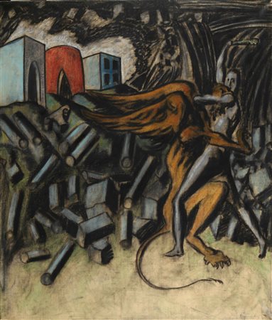 ROBERTO BARNI Fonte 1983 tecnica mista su tela cm 140 x 120 firmato e datato...