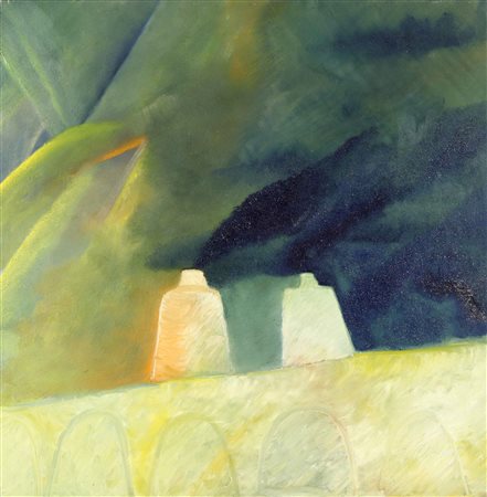 MARCO DEL RE S.T.1981 olio su tela cm 85 x 85 firmato e datato sul retro