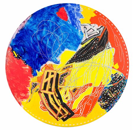 PLINIO MESCIULAM Vacanza 1998 olio su tavola, diametro cm 80 firmato e...