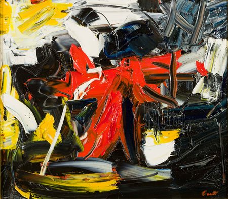 PIERLUIGI DE LUTTI Terra tormentata olio su tela cm.70x80 firmato in basso a...