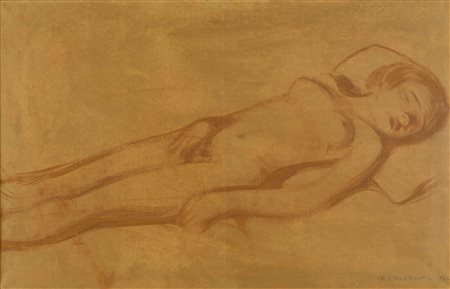 FELICE CASORATI Nudo disteso 1922 tempera su carta applicata cm 50 x 75...