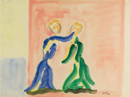 VIRGILIO GUIDI Incontro 1965 tecnica mista su carta cm 49 x 66 firmato e...