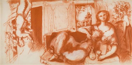 GERARD GAROUSTE La venus et le pendu 1994 sanguigna su carta intelata cm...