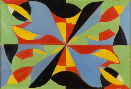 LEON GISCHIA Senza titolo olio su tela cm 38,5 x 55,5 firmato in basso a...