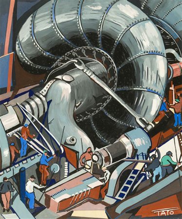 TATO (SANSONI GUGLIELMO) Operai al lavoro tecnica mista su carta cm 35 x 29...