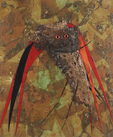 ROBERTO CRIPPA Bird 1971 collage su tavola cm 55 x 46 firmato, datato e...