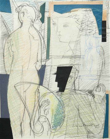 MAX PAPART Sennza titolo 1956 tecnica mista e collage su cartone cm.62x50...