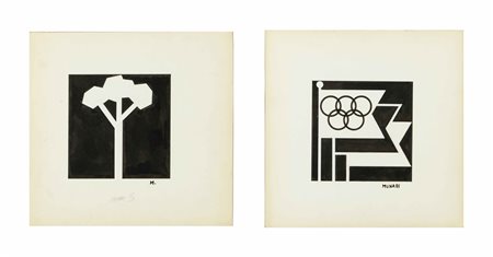 BRUNO MUNARI Bozzetto per olimpiadi due chine su carta cm 20 x 20 / 18,5 x 20...