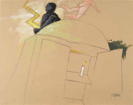 EMILIO TADINI Senza titolo tecnica mista su carta cm 51 x 64 firmato in basso...