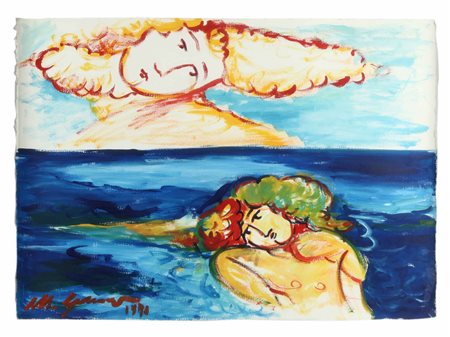 MIMMO GERMANA' Senza titolo 1990 acrilico su carta cm 70 x 100 firmato in...