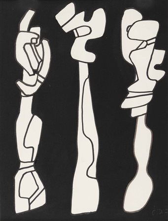 JEAN DUBUFFET Trois arbres 1971 marker P 163 ritagliato e incollato su carta...