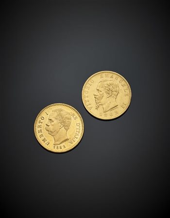 REGNO D'ITALIA
lotto di 2 "Marenghi", un 20 lire Vittorio Emanuele II 1862 zecc
