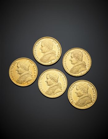 STATO PONTIFICIO
Gregorio XVI (1831-1846)
Cinque pezzi da 10 scudi di varie dat