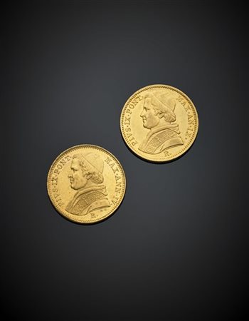 STATO PONTIFICIO
Pio IX (1846-1870)
2 pezzi da 5 scudi di varie date, oro. Zecc