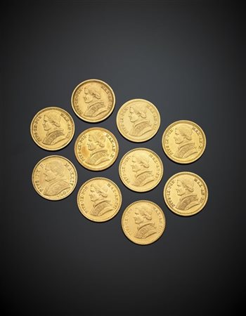 STATO PONTIFICIO
Pio IX (1846-1870)
10 pezzi da 2,5 scudi di varie date, oro. Z
