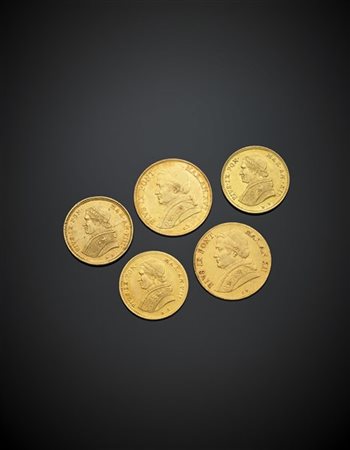 STATO PONTIFICIO
Pio IX (1846-1870)
Cinque pezzi da 1 scudo stretto e largo di