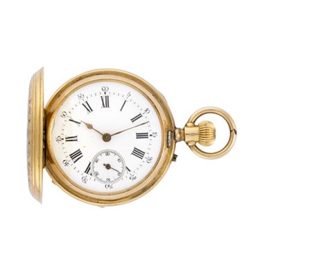 PATEK & Co
Orologio da tasca in oro 18K decorato con miniatura bucolica in smal