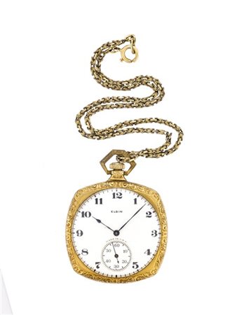 ELGIN
Orologio da tasca metallo, con catena in oro 9K
Epoca inizio secolo XX
Qu