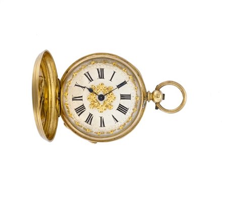 ANONIMO
Orologio da tasca in oro 18K, savonnette
Epoca secolo XIX
Movimento con