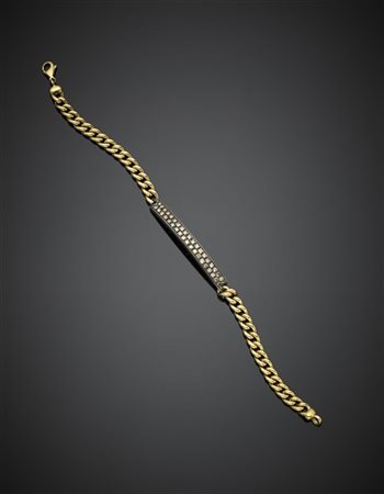 Bracciale in oro giallo e bianco con barretta rifinita in diamanti brown, g 10