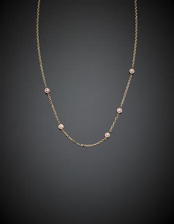 Catenina in oro rosa intervallata da zaffiri rosa, g 4 circa, lungh. cm 44,50 c
